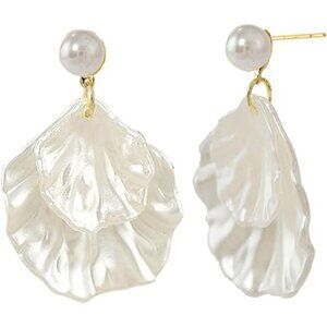 Cowrie Shell Pearl Earrings | Ocean-Inspired Acrylic Dangle Drops